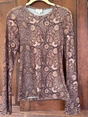 Eileen Fisher Brown Paisley Long-Sleeve Jersey Top